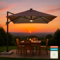 Ombrellone palo decentrato a braccio orientabile con luce solare Led 3x3m Paradise Brown Light Promozione