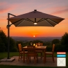 Ombrellone palo decentrato a braccio orientabile con luce solare Led 3x3m Paradise Brown Light Promozione