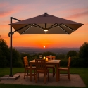 Ombrellone palo decentrato a braccio orientabile con luce solare Led 3x3m Paradise Brown Light Saldi