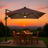 Ombrellone palo decentrato a braccio orientabile con luce solare Led 3x3m Paradise Brown Light Saldi