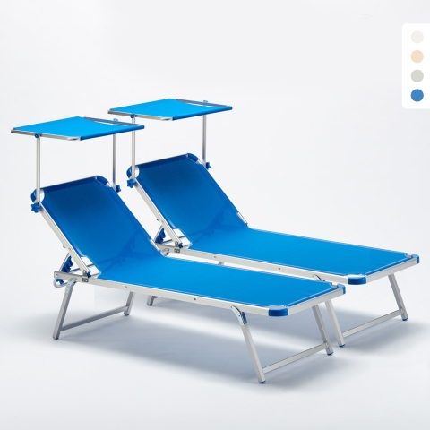 2 Lettini Prendisole in Alluminio da Spiaggia Mare con Tettuccio Nettuno Promozione
