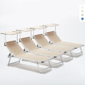 4 Lettini Prendisole in Alluminio da Spiaggia Mare con Tettuccio Regolabile Nettuno Promozione