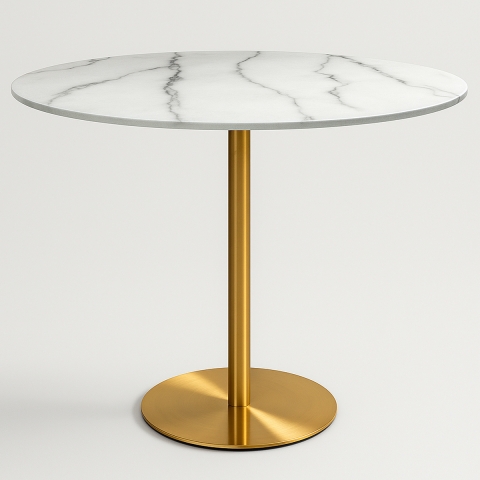 Tavolo da pranzo rotondo stile Goblet 120cm effetto marmo dorato Monika+ Promozione