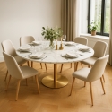 Tavolo da pranzo rotondo stile Goblet 120cm effetto marmo dorato Monika+ Saldi