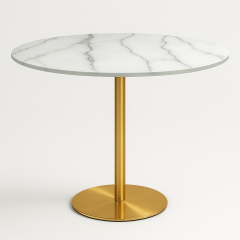 Tavolo Goblet rotondo 80cm effetto marmo dorato stile classico Monika Promozione