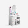 Mobile postazione trucco specchio rotondo sgabello camera da letto Babette 
