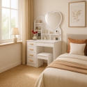 Postazione trucco toeletta specchio cuore sgabello camera da letto Clara Promozione