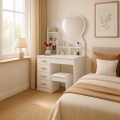 Postazione trucco toeletta specchio cuore sgabello camera da letto Clara Promozione