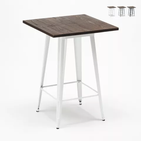 tavolino alto per sgabelli industrial metallo acciaio e legno 60x60 welded Promozione