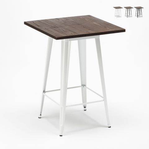 Tavolino alto Tolix per sgabelli industrial metallo acciaio e legno 60x60 Welded