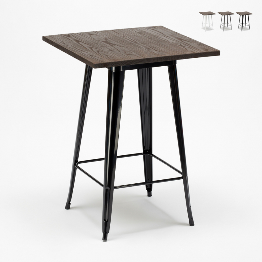 Tavolino alto Tolix per sgabelli industrial metallo acciaio e legno 60x60 Welded Misure