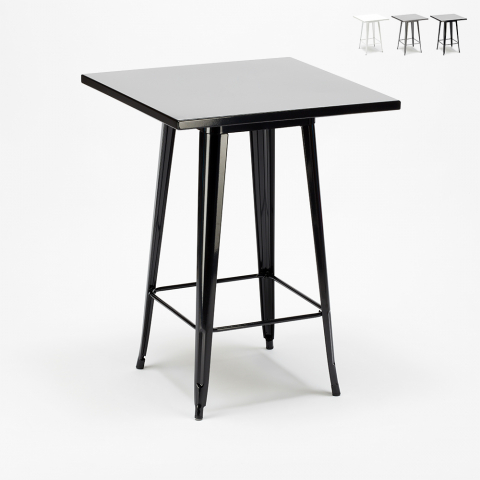 Tavolino alto per sgabelli Tolix industrial acciaio metallo 60x60 Nut
