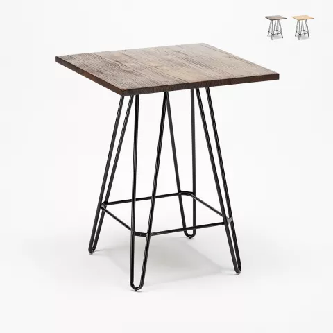 Tavolino alto per sgabelli Industrial 60x60 metallo acciaio legno Bolt