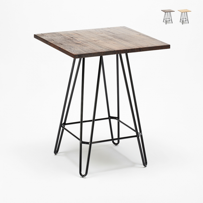 Tavolino alto per sgabelli Industrial 60x60 metallo acciaio legno Bolt Promozione