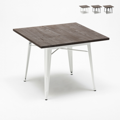 tavolo Lix industrial in acciaio e legno 80x80 bar e casa allen Promozione