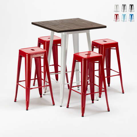 Set tavolo alto e 4 sgabelli in metallo stile Tolix industriale Harlem per Bar e Pub