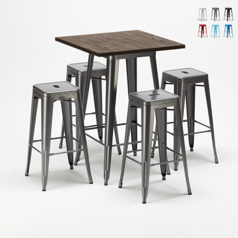Set tavolo alto e 4 sgabelli in metallo stile Tolix industriale Williamsburg