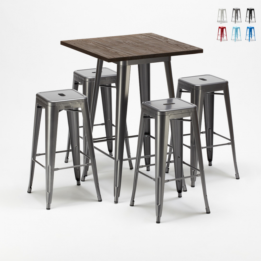 set tavolo alto e 4 sgabelli in metallo stile industriale williamsburg Promozione set tavolo alto e 4 sgabelli in metallo stile industriale williamsburg Promozione