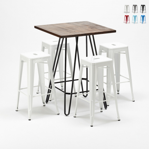 set tavolo alto e 4 sgabelli in metallo stile Lix industrial kips bay per pub Promozione