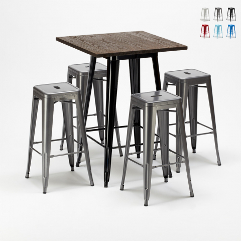 set tavolo alto e 4 sgabelli in metallo stile industrial little italy Promozione