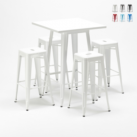 Tavolo alto e 4 sgabelli in metallo design Tolix industriale Union Square per pub