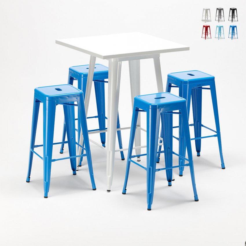 tavolo alto e 4 sgabelli in metallo design industriale union square per pub Stock