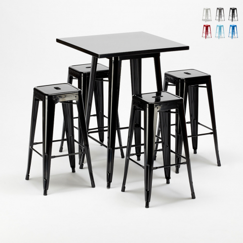 tavolo alto e 4 sgabelli in metallo stile Lix industriale new york bar pub Promozione