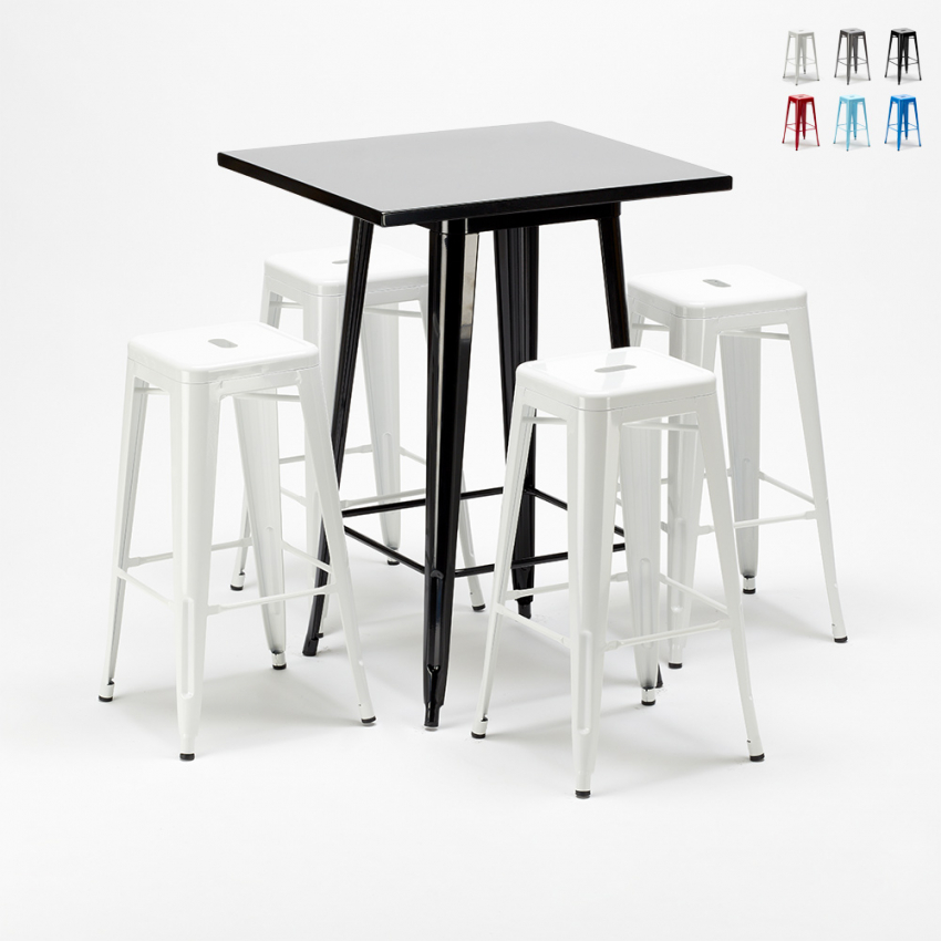 tavolo alto e 4 sgabelli in metallo stile industriale new york bar pub Caratteristiche tavolo alto e 4 sgabelli in metallo stile industriale new york bar pub Caratteristiche