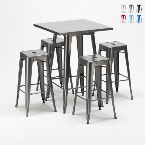 Set Tavolo alto e 4 sgabelli in metallo design Tolix industriale Gowanus