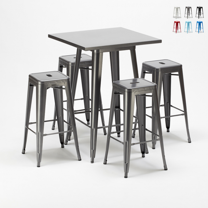 set tavolo alto e 4 sgabelli in metallo design industriale gowanus Promozione set tavolo alto e 4 sgabelli in metallo design industriale gowanus Promozione