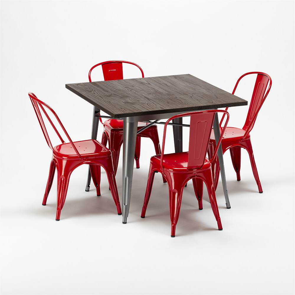 Set Tavolino Quadrato E Sedie In Metallo Design Tolix Industriale Jamaica