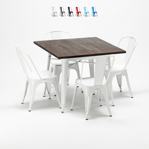 set tavolo quadrato e sedie in metallo legno stile Lix industriale midtown Promozione