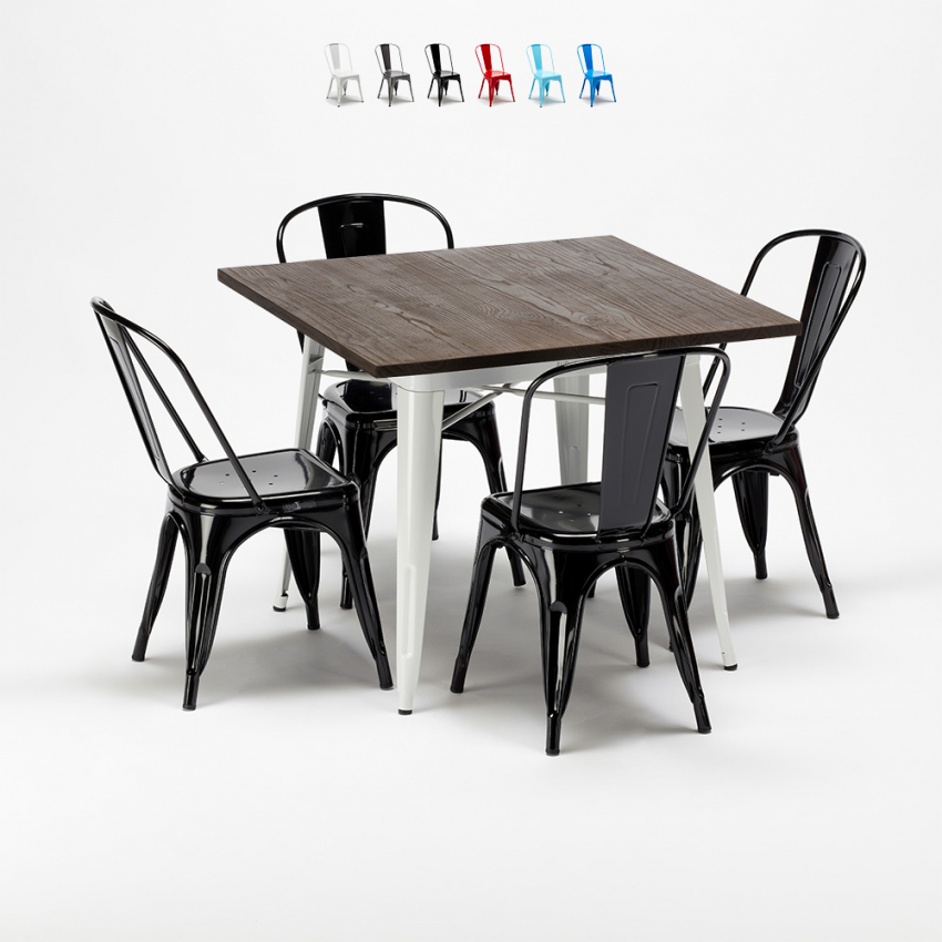 set tavolo quadrato e sedie in metallo legno stile Lix industriale midtown Costo