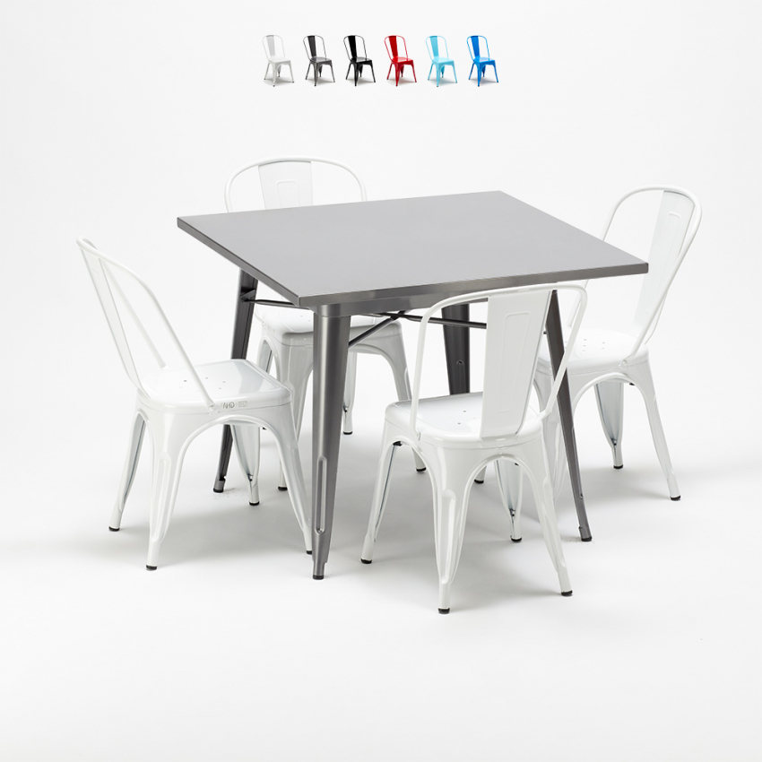 tavolo quadrato e sedie in metallo stile industriale set flushing Stock tavolo quadrato e sedie in metallo stile industriale set flushing Stock