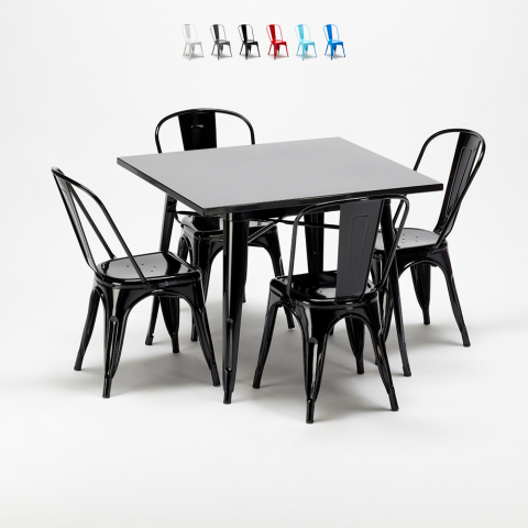tavolo quadrato e sedie in metallo stile Lix industriale set soho Promozione