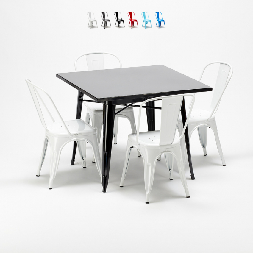 tavolo quadrato e sedie in metallo stile Lix industriale set soho Stock