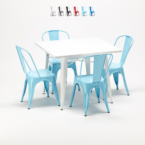 Set Sedie in metallo stile Tolix e tavolo quadrato design industriale Harlem Promozione