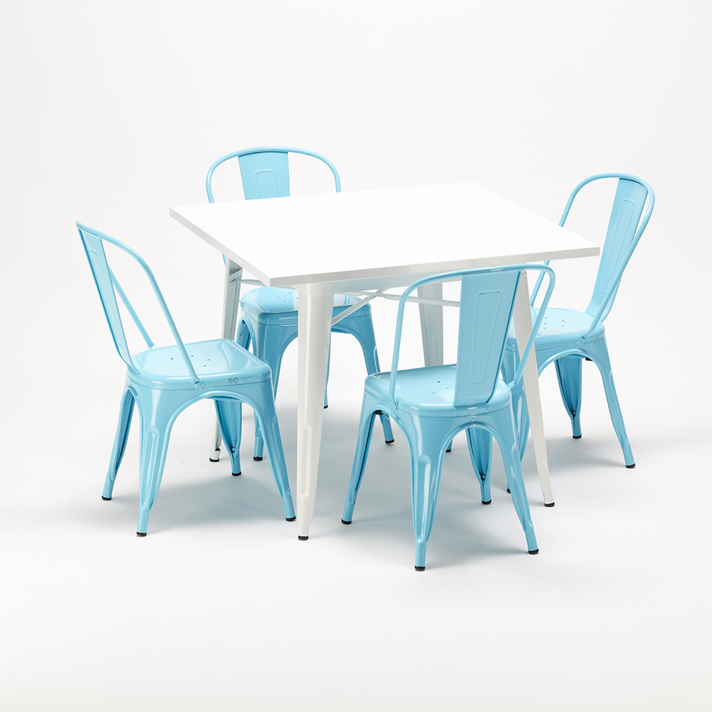 Set Sedie In Metallo Stile Tolix E Tavolino Quadrato Design Industriale Harlem