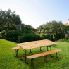 10 Set birreria tavolo panche legno feste sagre 220x80 3 gambe stock Stock
