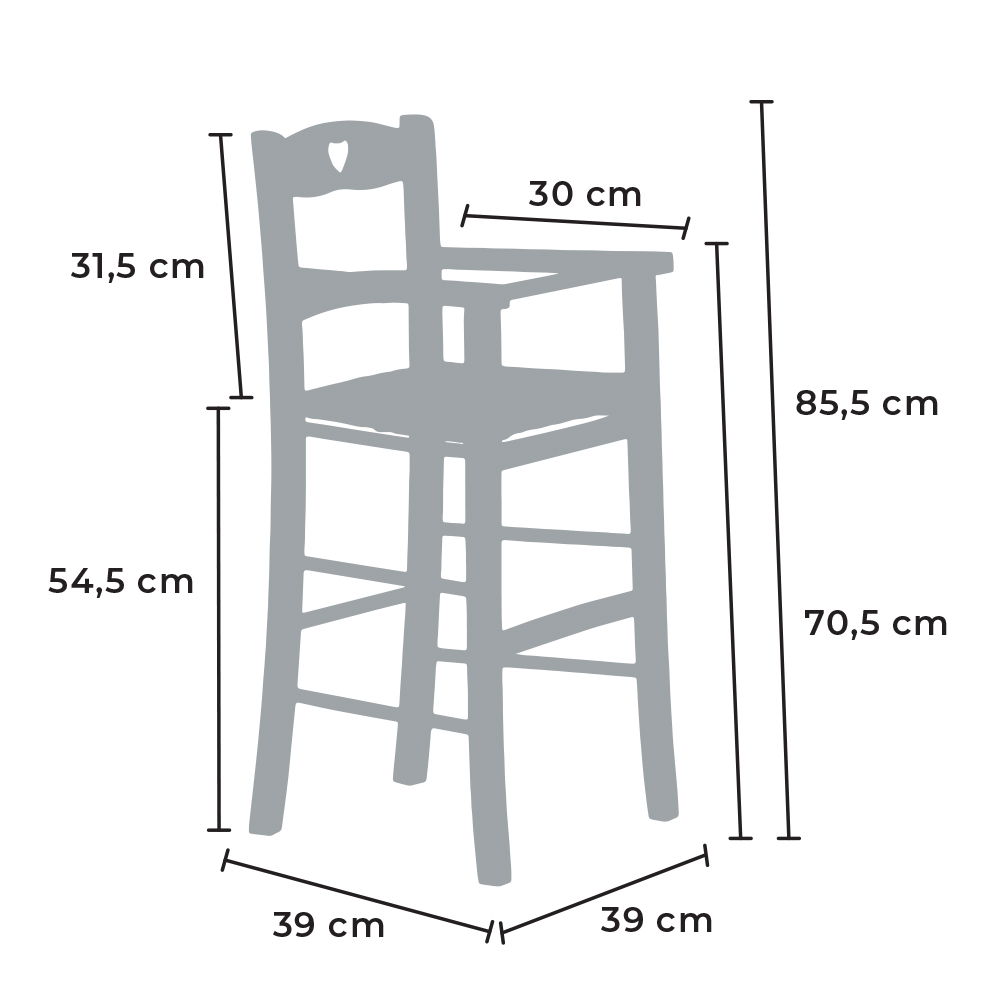 Sgabello alto per bambini seggiolone con seduta in paglia Baby  7640255936490