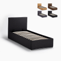 Letto singolo 1 piazza con rete e contenitore 80x190 Basel Twin 