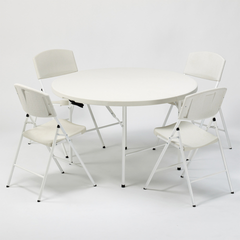 Set tavolo rotondo 120 e 4 sedie pieghevoli ideali per campeggio e giardino Columbia Promozione
