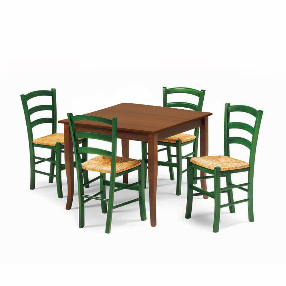 Set 4 Sedie E Tavolino Da Interno Cucina E Bar Quadrato 80x80 Legno Rusty