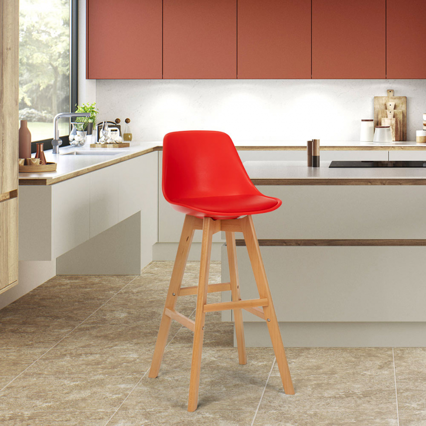  Willis Wood: sgabello alto con cuscino design scandinavo 