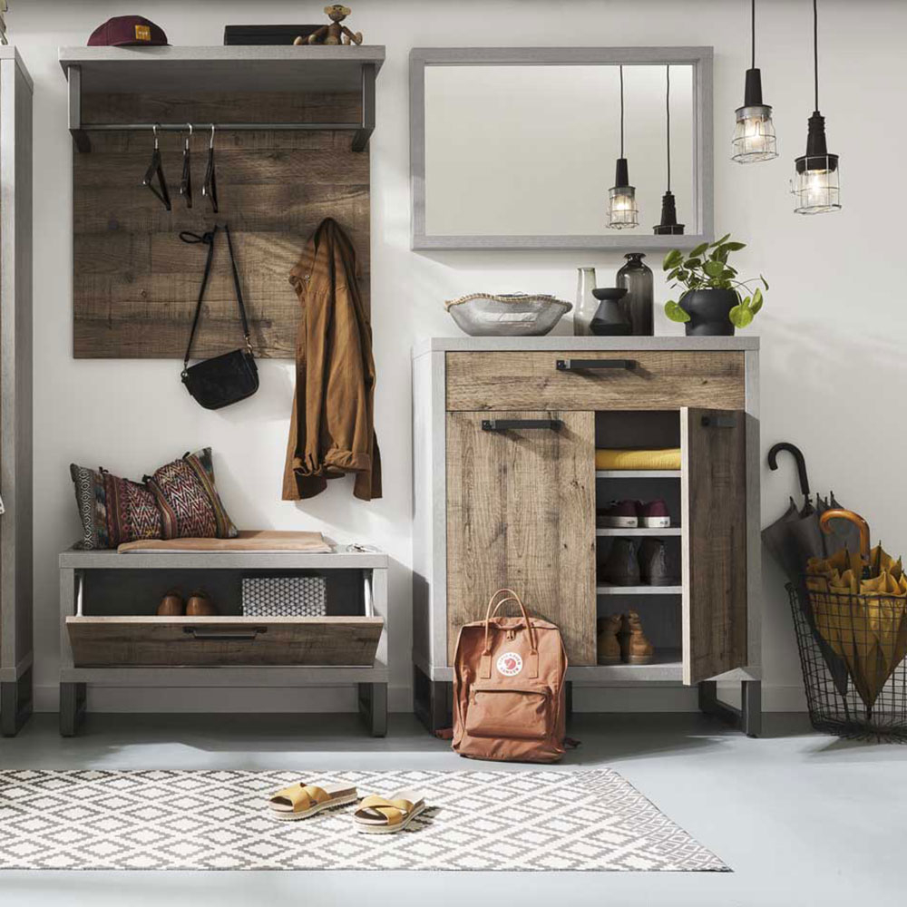 Scarpiera ingresso 4 ripiani cassetto design moderno industriale Harbour