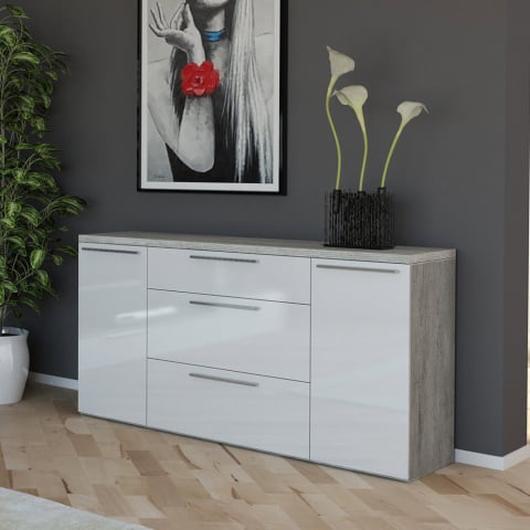 Credenza madia 160x45cm design moderno bianco soggiorno cucina Leyla Promozione