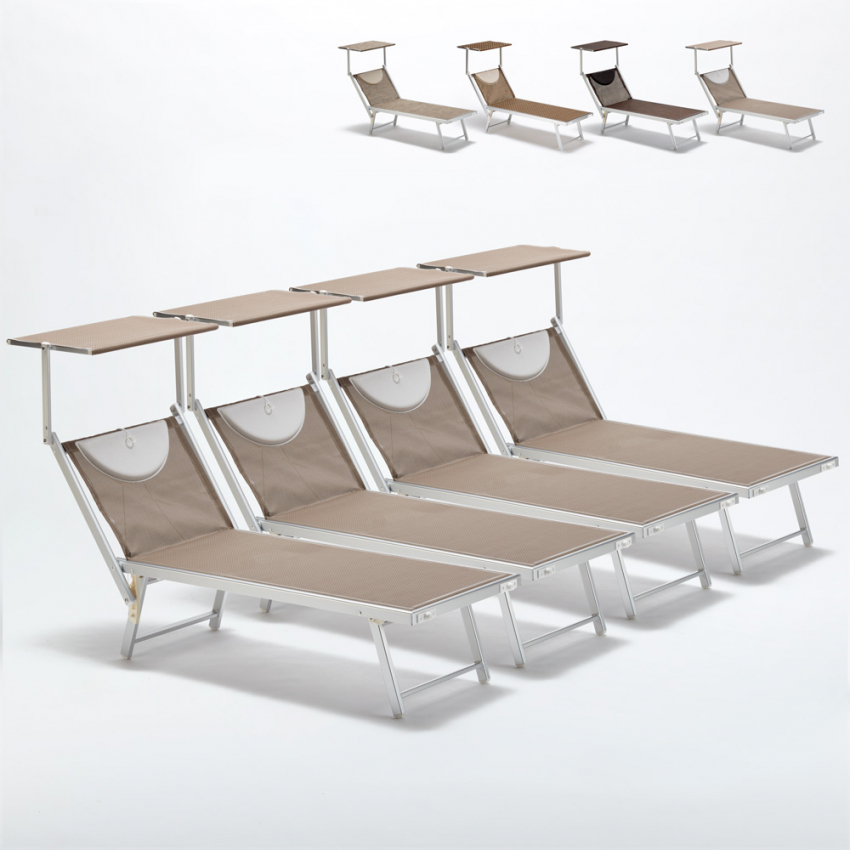 4 Lettini spiaggia mare prendisole in alluminio Santorini Limited Edition Modello 4 Lettini spiaggia mare prendisole in alluminio Santorini Limited Edition Modello