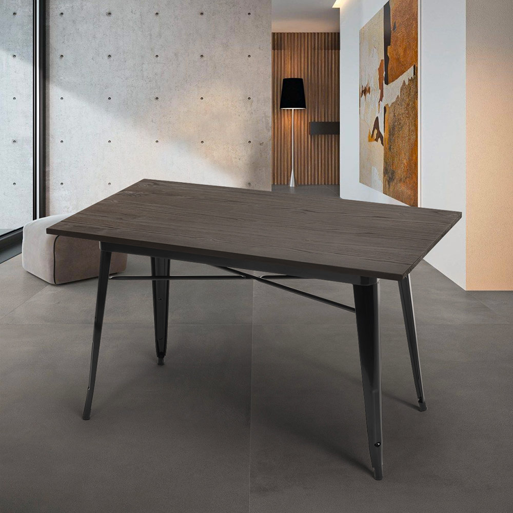 Tavolo Da Pranzo 120x60 Design Tolix Industriale Metallo Legno Rettangolare Caupona