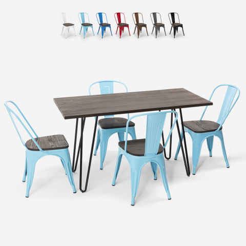 Set tavolo rettangolare 120x60 con 4 sedie acciaio legno design Tolix industriale Roger Promozione