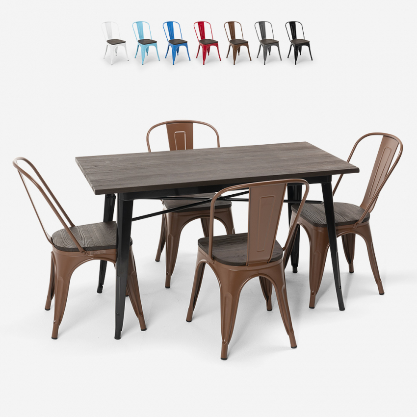 set tavolo rettangolare 120x60 con 4 sedie acciaio legno design industriale ralph Vendita set tavolo rettangolare 120x60 con 4 sedie acciaio legno design industriale ralph Vendita
